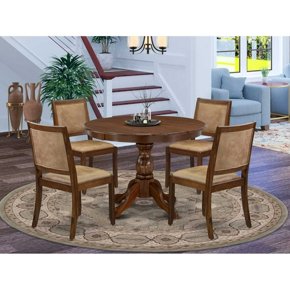 East West Furniture Hartland 5 Piece A Mid Century Dining Set in Walnut Finish