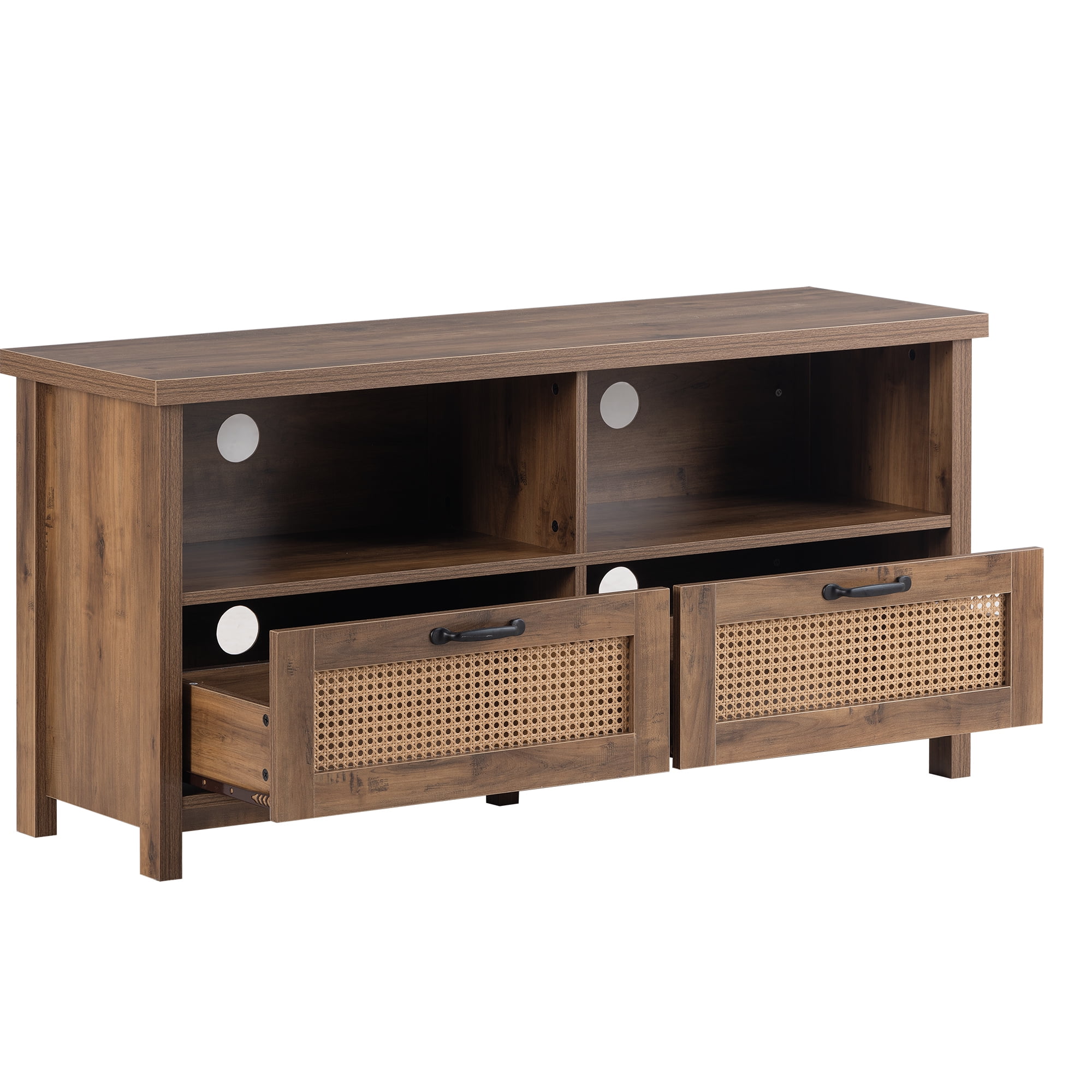 Resenkos Rattan Entertainment Media Center for up to 55 inches TV, TV Console Stand Cabinet with 2 Drawer and 2 Open Shelves Brown Resenkos Rattan Entertainment Media Center for up to 55 inches TV, TV Console Stand Cabinet with 2 Drawer and 2 Open Shelves Brown