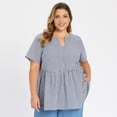 thumbnail image 4 of DARING DIVA Women's Plus Gingham Tops Plaid Notch Neck Blouse 1X Navy Blue, 4 of 6