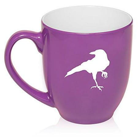 16 oz Large Bistro Mug Ceramic Coffee Tea Glass Cup Crow Raven Blackbird (Purple)
