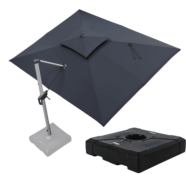 PURPLE LEAF 9 x 12FT Deluxe Rectangular Patio Umbrella with Base, Large Offset Cantilever Umbrella with 360° Rotation, Gray