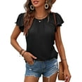 thumbnail image 2 of Frontwalk Women Tunic Blouse Ruffle Summer Tops Pleated T Shirt Ladies Loose Tee Short Sleeve T-shirt Black L, 2 of 4