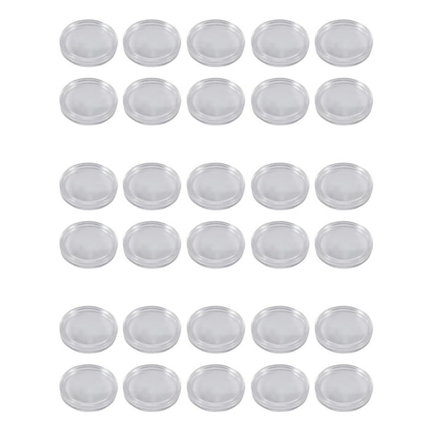 30 Pzs Caja de Monedas de Plastico Transparente Redonda Pequena 33mm