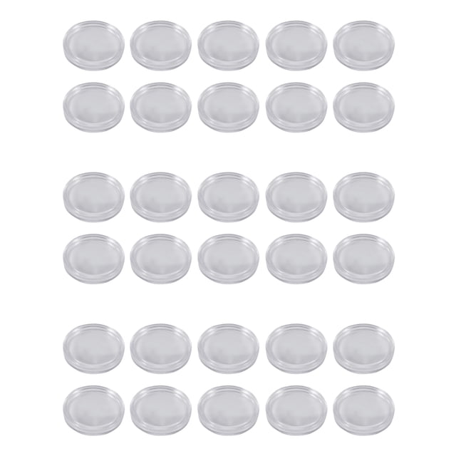 30 Pzs Caja de Monedas de Plastico Transparente Redonda Pequena 33mm