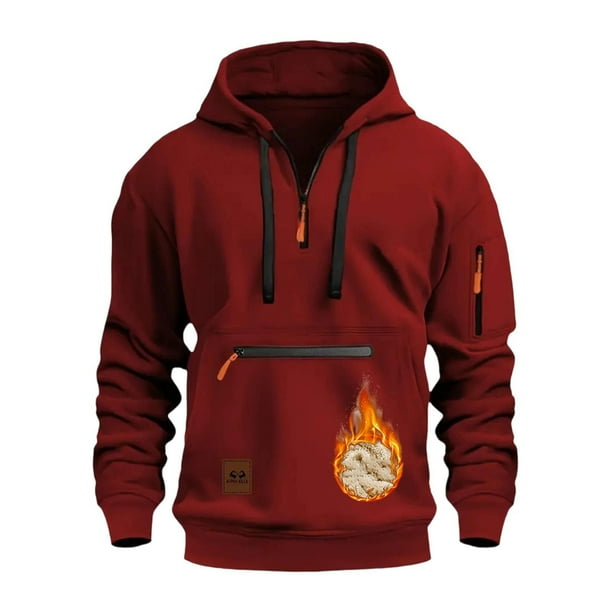 MHFRRA Sudadera Gruesa para Hombre, Chaqueta Tipo Cárdigan con Bolsillo y Cremallera para Otoño E Invierno Rojo