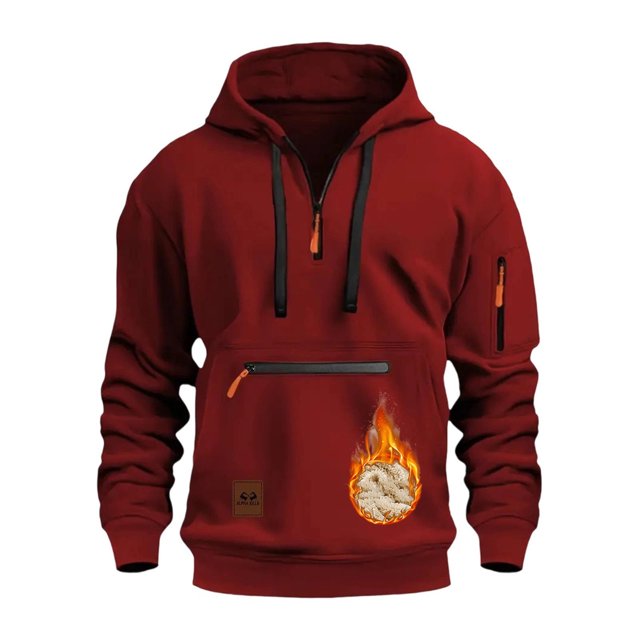 MHFRRA Sudadera Gruesa para Hombre, Chaqueta Tipo Cárdigan con Bolsillo y Cremallera para Otoño E Invierno Rojo