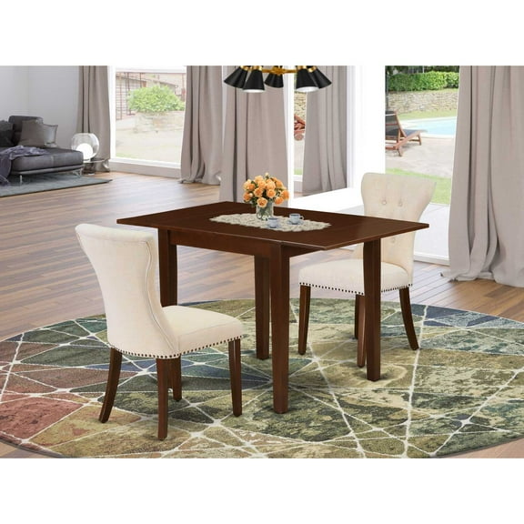 East West Furniture Norden 3-piece Wood Dining Set in Mahogany/Light Beige