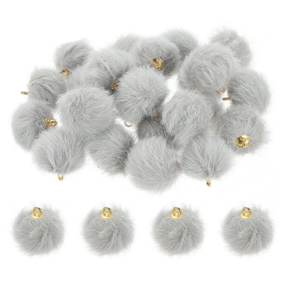 Pom Pom Charm, 24Pcs 15mm - Faux Fur Fluffy Pom Poms Pendants Balls, Pom Poms for DIY Crafts Jewelry Making Keychain Accessory (Light Gray)