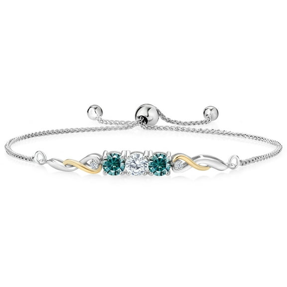 Gem Stone King 925 Sterling Silver and 10K Yellow Gold White Lab Grown Diamond Tennis Bracelet for Women (1.52 Cttw, Gemstone April Birthstone, Fully Adjustable up to 9 inch)