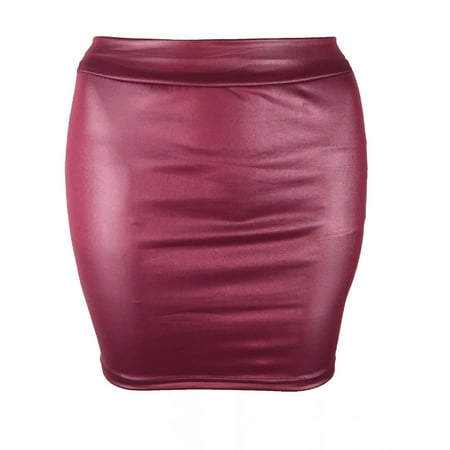 JGTDBPO Mini Pencil Skirt for women Solid Matte Faux Leather Bag Buttocks Bodycon Short Skirt Hip Wrap Mini Skirt