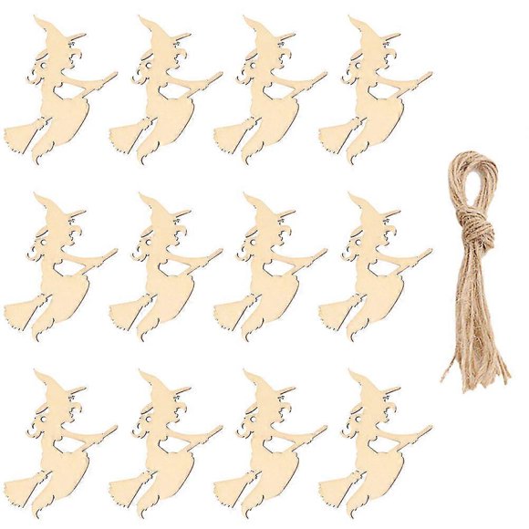 Halloween Party Hanging Ornament Wooden Witch Slices for DIY 40Pcs