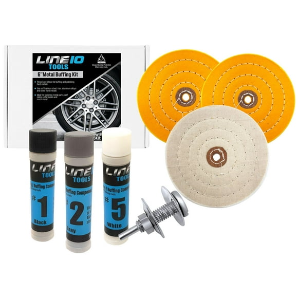 LINE10 Tools 6-Inch Buffing Polishing Wheel Kit for Bench Grinder and Drill, 3-Step Metal Buff Compound, Aluminum, Chrome, Stainless Steel Buffer Drill Adapter Auto Rim Trim Golf Club Restoration
