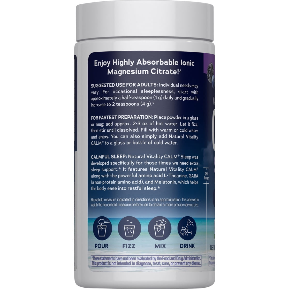 Nature's Vitality CALM Sleep Wildberry Magnesium Citrate Drink Mix 4 Oz