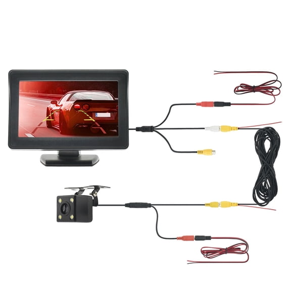 Car HD Rear View Camera with Monitor for Vehicle Video Parking LED Waterproof Reversing Camera with 9-36V 4.3 Inch Screen ,High Volume Speakers