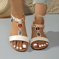 thumbnail image 7 of Xijirk Women Bohemian Flat Sandals Summer Casual Beach Shoes Rhinestones Elastic Straps Comfortable Sole Women Sandals for Outdoor Walking Party School,White,6.5, 7 of 7
