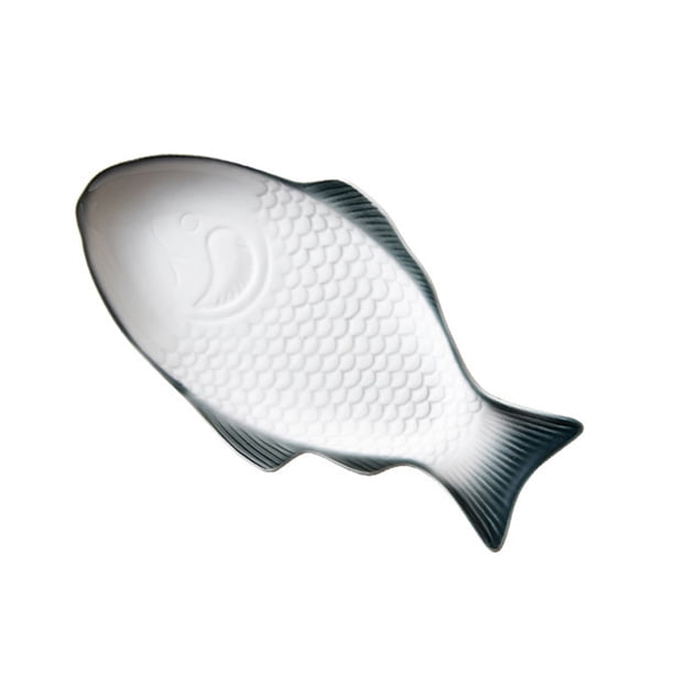 Vajilla de cerámica Plato creativo Plato en forma de pescado Almacenamiento de refrigerios Bandeja de pescado para restaurante Cena en casa (13 pulgadas + Verde oscuro)