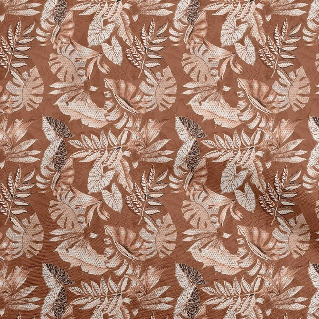 oneOone Tissu Popeline de Coton Sergé Rouille Marron Feuille Tropicale Projets de Couture Tissu Imprimé au Mètre 56 Pouces de Large