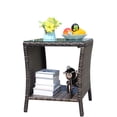 thumbnail image 5 of Homy Casa Outdoor Wicker Coffee Table with Tempered Glass Top, Rattan Patio Side Table with Storage, 5 of 7