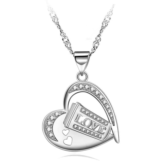 Women Necklace 14k White Gold Plated Forever Love Heart Pendant Jewelry