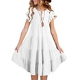 thumbnail image 2 of EnJoCho Girls Casual Smoc𝗄ed Dress Square Neck Puff Short Sleeve Ruffle Dresses 4-13 Years Summer Tank Dresses Youth, 2 of 5