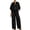 Black, variant on Womens Two Piece Summer Outfits Casual Lounge Sets Zip-Up Round Neck Puff Sleeve Tops Drawstring Waist Wide Leg Pants with Pockets Daily Commute