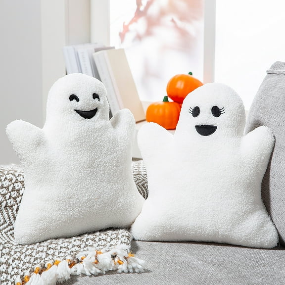 11 3/4" x 13 3/4" Halloween Fuzzy Polyester Ghost Pillows Set - 2 Piece