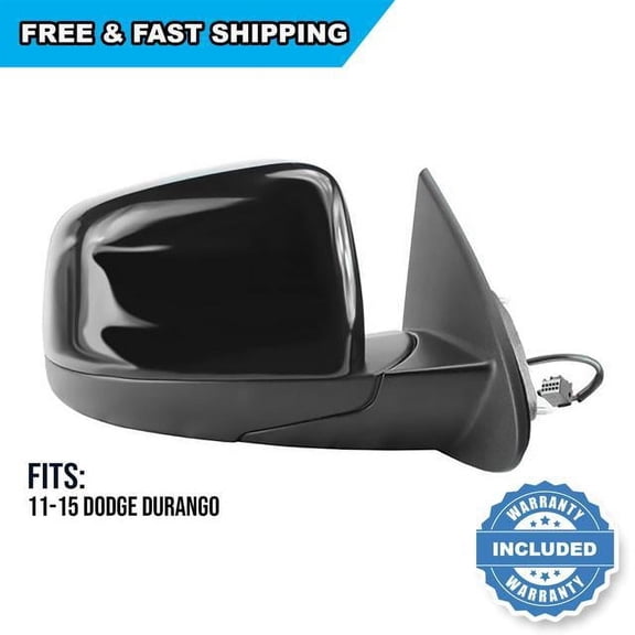60189C - Fit System Passenger Side Mirror for 11-18 Dodge Durango, textured black w/ PTM cover, code GTS/ XR, w/ out blind spot detection, foldaway, Heated Power