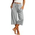 thumbnail image 2 of Bloomae Women's Capri Pants Lightweight Casual Wide Leg Yoga Capris Pants Loose Comfy Elastic High Waist Drawstring Cropped Lounge Sweatpants with Pockets, 2 of 10
