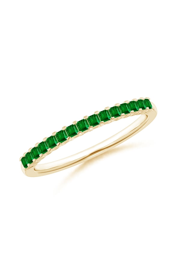Rings - Natural Square Shape Emerald Semi Eternity Wedding Ring in 14K Yellow Gold for Women (Size-1.5mm) | May Birthstone Jewelry, Birthday, Anniversary, Jewelry Gift for Women