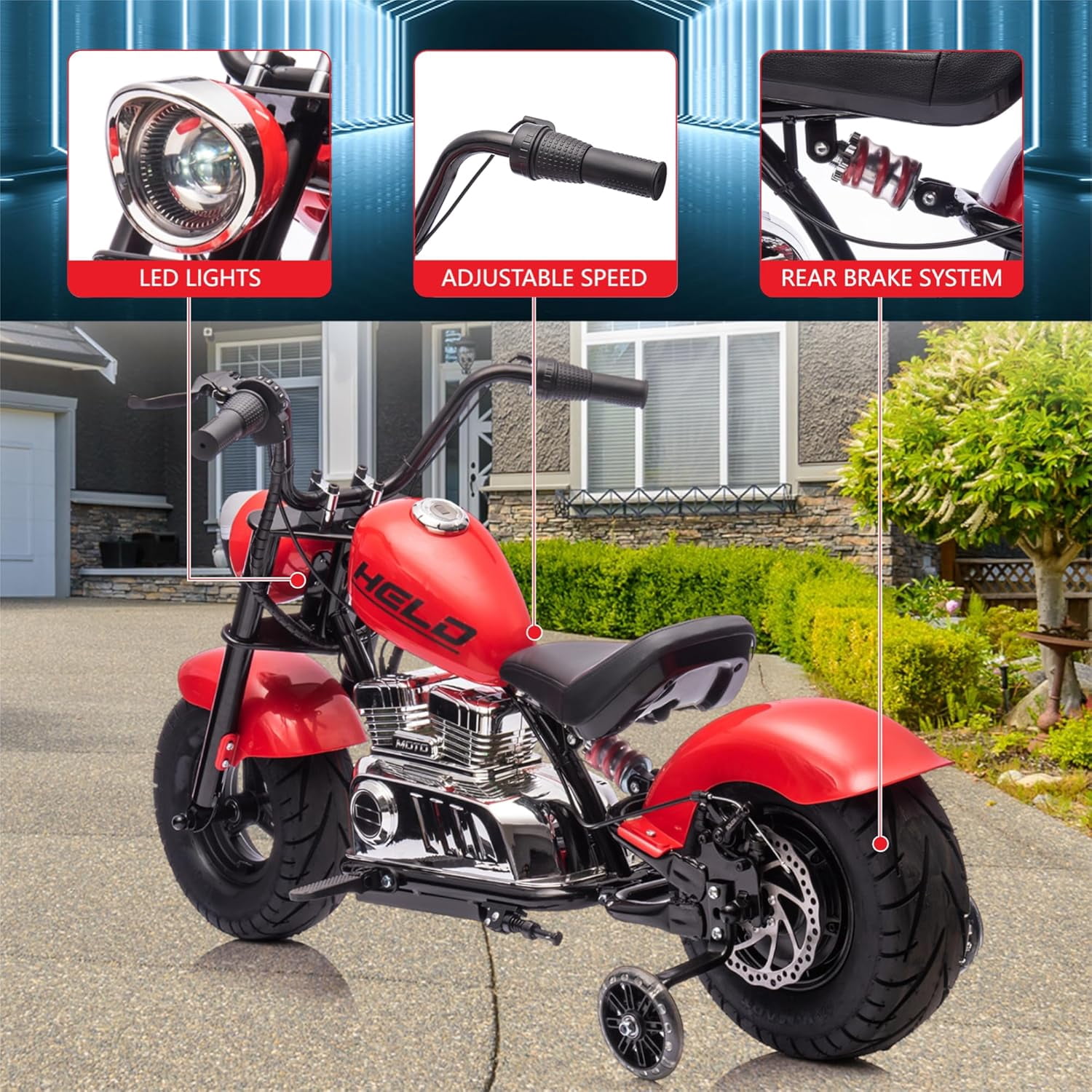 Rugerasy 36V 350W Ride On Off-Road Motorcycle,Electric Dirt Bike for Teens,Fast Speed 16.5mph with Music,Spring Suspension,Led Light,Red