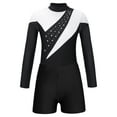thumbnail image 3 of Yeahdor Girls Long Sleeve Dance Workout Outfit Shiny Faux Diamonds Leotard with Athletic Shorts, 3 of 7