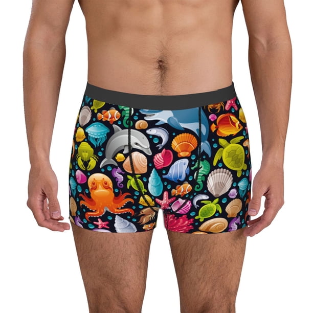 Fotbe Underwater Diving Animals Calzoncillos Tipo Boxer con Bolsa de Soporte Total para Hombre, X-Temp Fresco, Transpirable y de Secado Rápido-Small