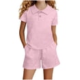thumbnail image 2 of Cethrio Girls Outfit Sets Short Sleeve, 2 Piece School Collared Kids Summer Clothing Sets Pink Size 14, 2 of 4