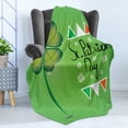 thumbnail image 4 of St. Patrick's Day Soft Flannel Fleece Throw Blanket, March 17th Celebration Large Shamrock Clover Leaf Flags Art, Cozy Plush for Indoor and Outdoor Use, 70" x 90", Olive and Fern Green, by Ambesonne, 4 of 5