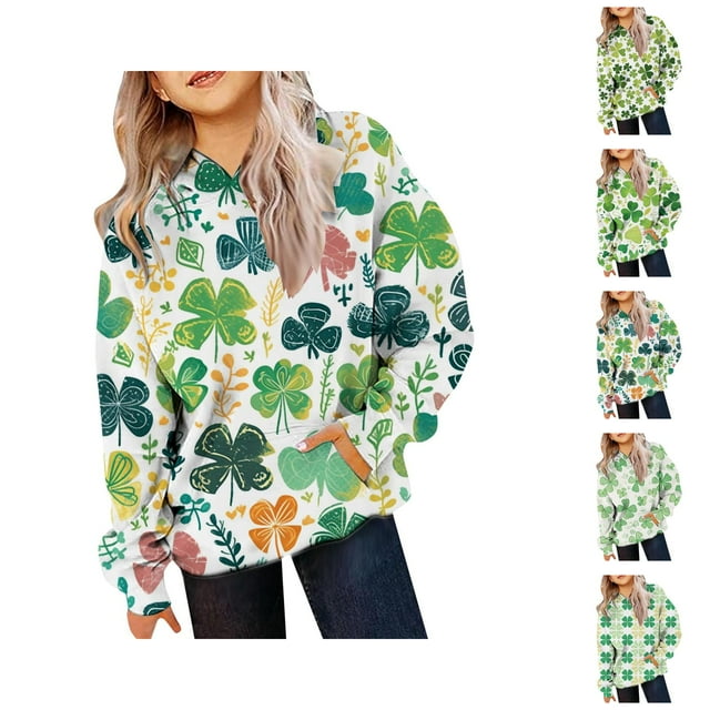 Chandail à Capuche pour Enfants Manches Longues Trèfle Graphique avec Poches pour Garçons Filles Chandail