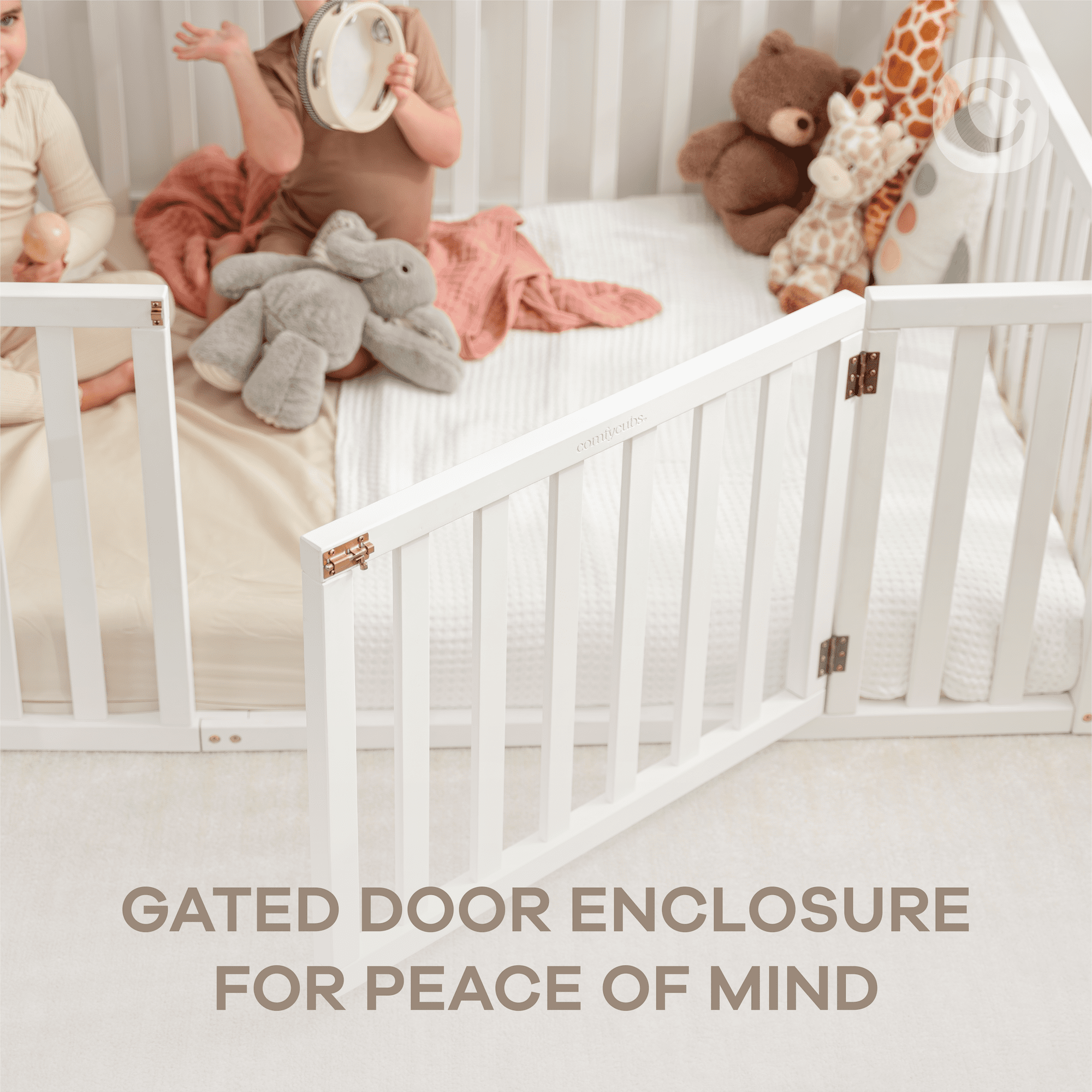 Comfy Cubs Kids House Gated Floor Bed Twin Size for Children Aged 5+,Montessori Bed - White