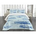 thumbnail image 3 of Ambesonne Nautical Quilted Bedspread Set 3 Pcs, Wildlife Shark Boat, Queen Size, Pale Blue Blue, 3 of 5