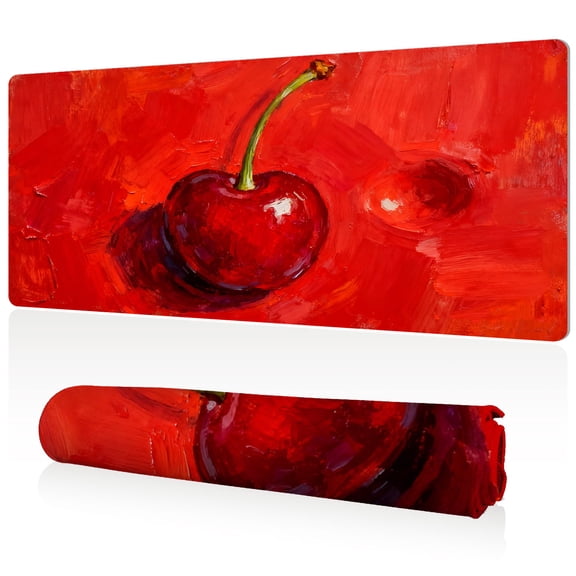 LIVEKEY Mouse Pad Durable Easy Clean Ultra Large 80x40x0.3cm Full Desk Coverage with Vibrant Cherry Painting Art for Gaming and Office