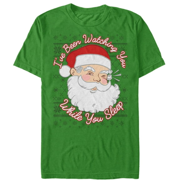 Men's Lost Gods Christmas Santa Watching You Sleep Graphic Tee Kelly Green Large