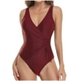 thumbnail image 2 of TIMIFIS Women's One Piece Swimsuit V Neck Tummy Control Cross Back Vintage Swimwear Bathing Suits, 2 of 5