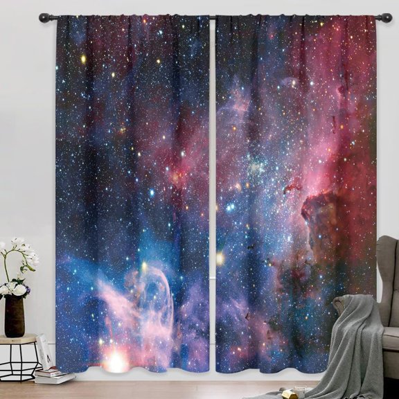 Outer Space Curtains Rod Pocket Galaxy Universe Colorful Psychedelic Planet Nebula Starry Sky Astronomic Living Room Bedroom Window Drapes Treatment Fabric (2 Panels 52 x 84 Inch) WW-CLLE