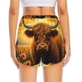 thumbnail image 4 of Uemuo Sunset Sunflower Cow A Pattern Women's Athletic Shorts High Waisted Running Shorts with Liner Pockets Gym Elastic Workout Shorts-Small, 4 of 9