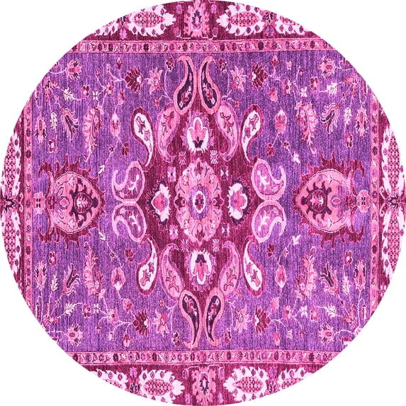 Ahgly Company Indoor Round Geometric Pink Traditional Area Rugs, 6' Round