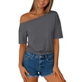 thumbnail image 3 of ZHYou Off Shoulder Oversized Tshirts for Women Short Sleeve Basic Tee Casual Summer Pullover Lightweight Tops Gray 2XL, 3 of 6