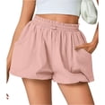 thumbnail image 2 of Women's Summer Casual Ruched Bubble Shorts Elastic High Waist Loose Fit Solid Beach Lounge Vacation Shorts XL, 2 of 4