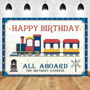 Train Happy Birthday Backdrop Polyester Kid Boy Cartoon Cute Construction Creative Lovely Bday Party Red Blue Decoration Funny Cool Photography Background Photo Shoot Props