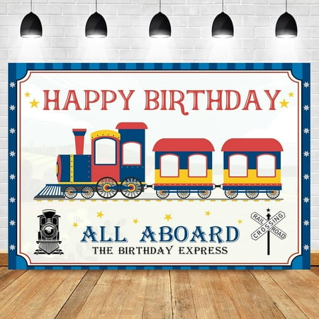 Train Happy Birthday Backdrop Polyester Kid Boy Cartoon Cute Construction Creative Lovely Bday Party Red Blue Decoration Funny Cool Photography Background Photo Shoot Props