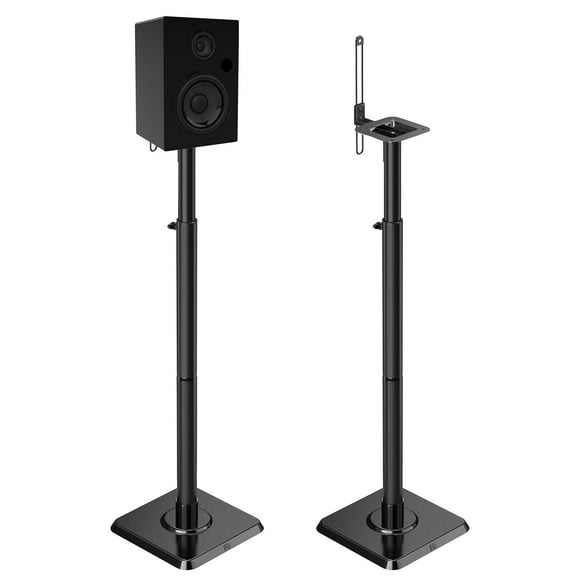 Mounting Dream Black Alloy Steel Speaker Stands, Height Adjustable Bookshelf Speaker Stand Pair, Universal Fit, 11 lbs Capacity, Set of 2 for Bose Polk JBL Sony Yamaha - 42" Max Heigh