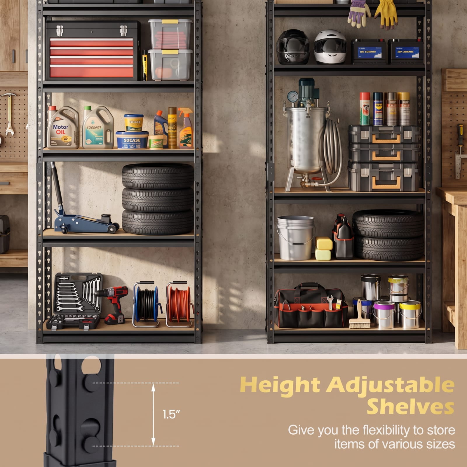 Biotree 5-Tier Metal Shelving Unit 2200 lbs Capacity with Adjustable Shelves 30" × 12" × 60" for Garage Warehouse, Black
