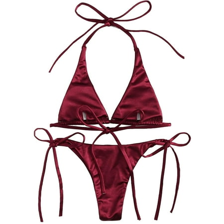 Aayomet Trendy Bikinis for Women 2024 Women Tie Side Bottom Padded Top Triangle Bikini String Bathing Suit Two Piece Swimsuit  L